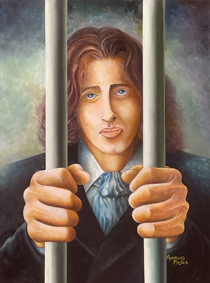 The killing of the Mind by Andreas Mujica is a thoughtful and painful tragedy oil painting depicting the suffering of public humiliation and a cruel imprisonment of Oscar Wilde